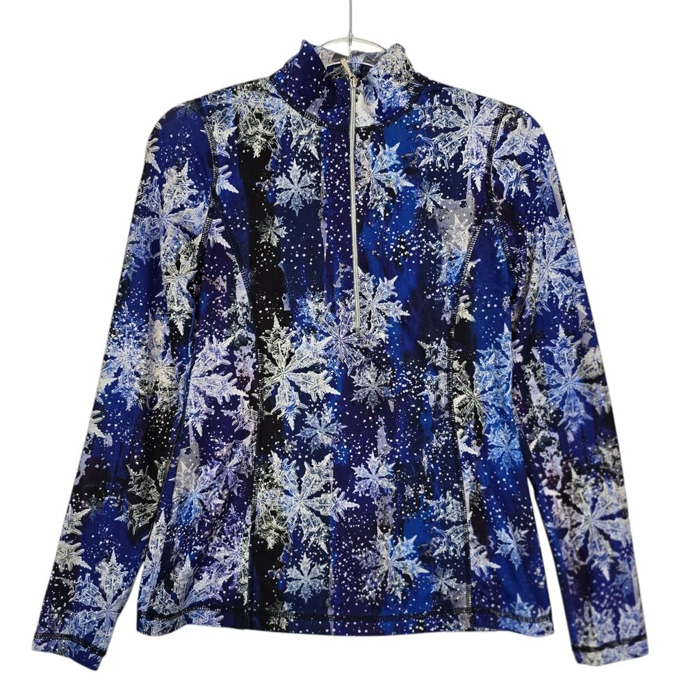 Sno Skins Micro Fiber Quarter Zip Neck Pullover Snowflake Pattern Blue White XS